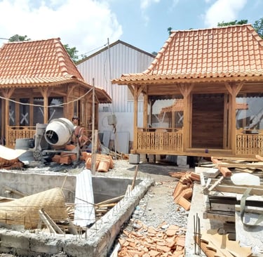 4 joglos complex, terrace with outdoor kitchen and swimming pool
