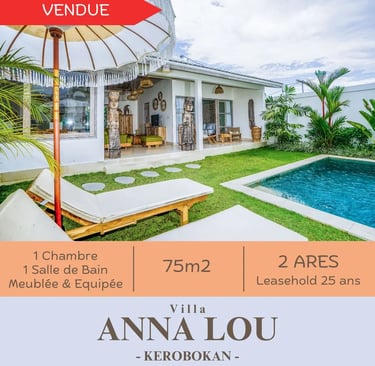 Construction de villas à Bali: Villa Anna Lou vendue, 75m², piscine, style tropical à Kerobokan