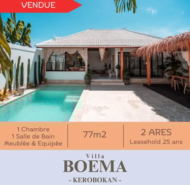 Construction de villas à Bali: Villa Boema vendue, 77m², piscine, style balinais moderne à Kerobokan