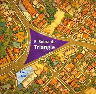El Sobrante Triangle at Valley View Rd, Appial Way, and Sobrante Ave, the location of Triangle Works