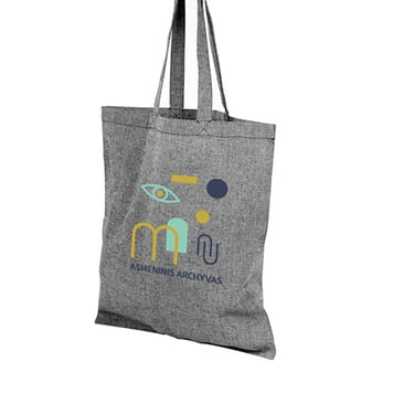 Gray fabric bag with illustrations and text: Personal archive. .