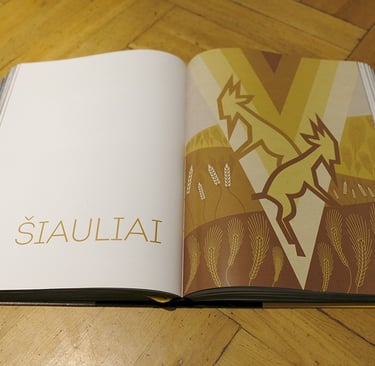 An open book. Illustration for book part about Šiauliai. 