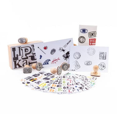 Set for postal art. Postcards, stickers, stamps. 