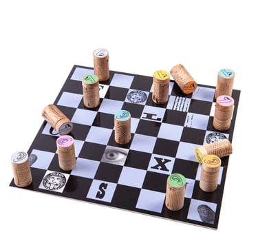 Checkers board with colourful, scented checkers. 