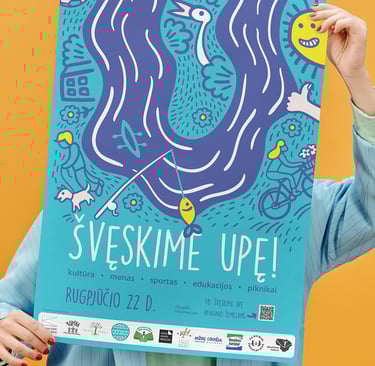 Woman holding first poster from the festival.
