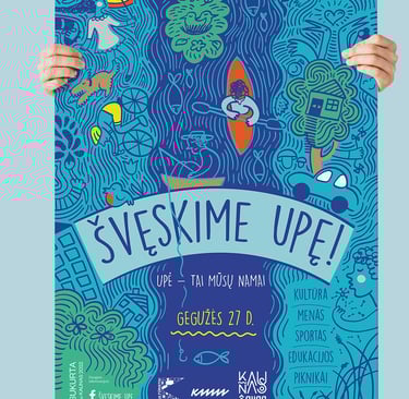 Man holding colorful poster for festival.