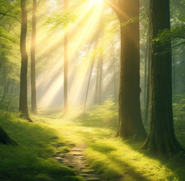 Image en arriere plan d'un bois ombragé avec un chemin lumineux