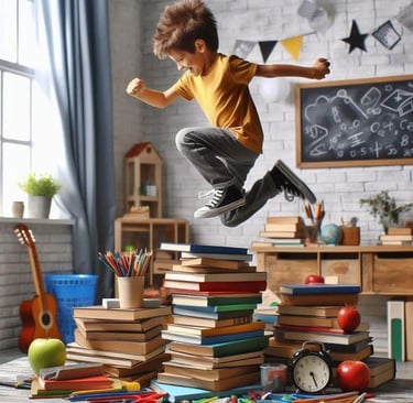 hyperactive boy who jumps in a school context
