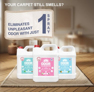 Carpet odor eliminated instantly with one spray from Odor Eliminator.