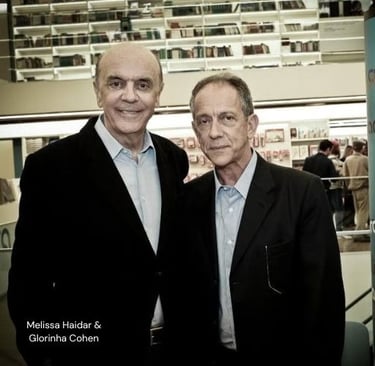 Fotografía de José Serra y Walter Feldman en el lanzamiento del libro del Dr. Cícero Coimbra.