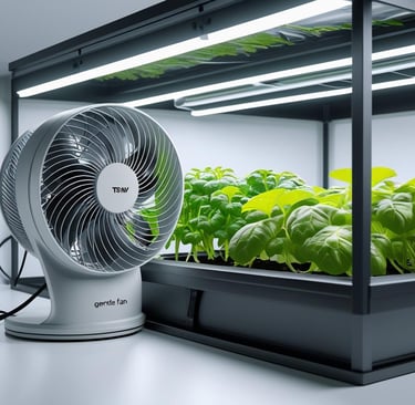 Image of fan for providing air circulation in small hydroponic system