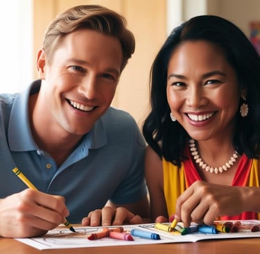 Young adult couple coloring