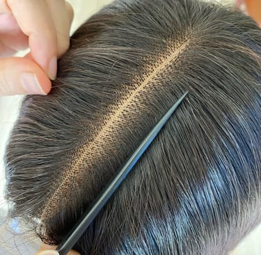 Close-up of HD Swiss lace and precise stitching inside VietSilkHair premium wig