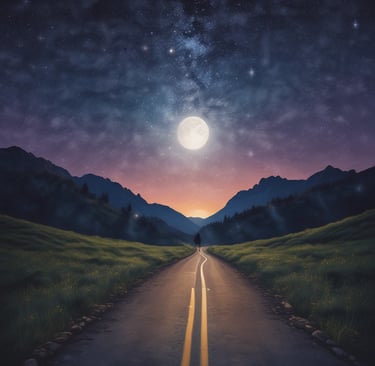 empty road with tree lines during sunset