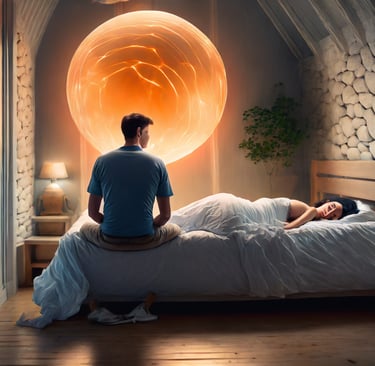 Depition of Orange Plasma Orb visiting Nigel in his Glastonbuty, UK bedroom