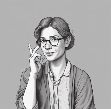 a woman with glasses and a shirt on