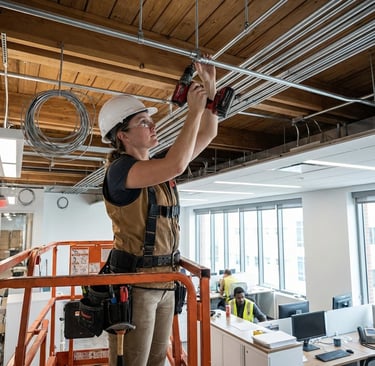 electrician installing conduit in building