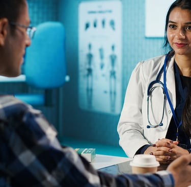 Medical expert patient discussing results