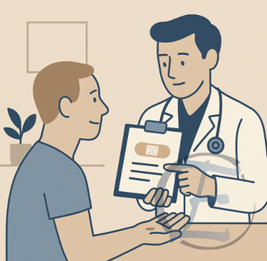 Consulta de retorno com orientações pós-excisão de verruga ou condiloma.