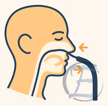 a man with a nosepiece and a nosepiece in his mouth
