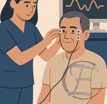 a nurse is checking a patient's earphones