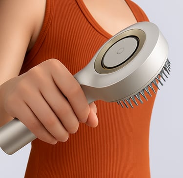 Escova de massagem inteligente da Xiaomi com design ergonômico sendo usada por mulher em ambiente mo