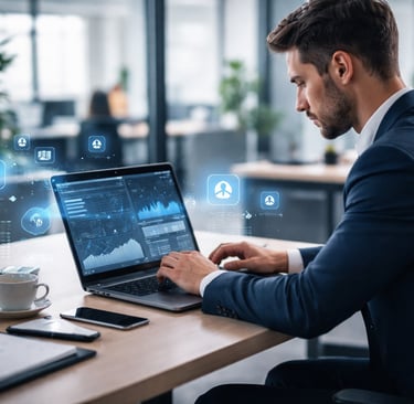 Profissional trabalhando com tecnologia e gráficos