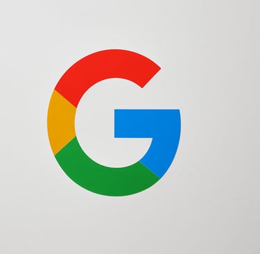 Logo do Google em estilo realista, com o “G” em cores de gradiente azul, vermelho, amarelo e verde s