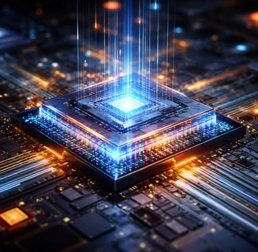 Chip óptico futurista em destaque