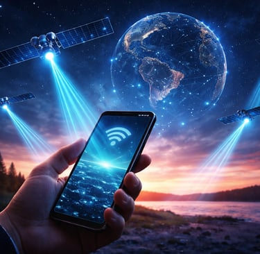 Futuro conectado sob o céu estrelado