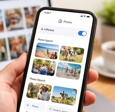 Tela do Google Fotos em foco