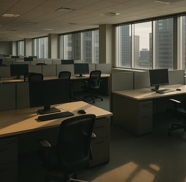 Escritório vazio simbolizando a substituição de empregos pela inteligência artificial.