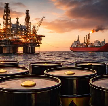 Plataforma de petróleo ao pôr do sol