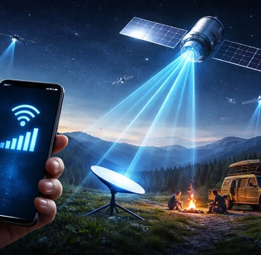 Conectividade Starlink sob o céu noturno