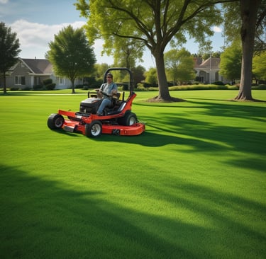 Neatly trimmed trees line the edge of a building with white tiled walls. The grass and pavement form a clean path around the hedges and trees, suggesting a maintained landscape.