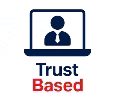 a man in a tie and a trust trust logo