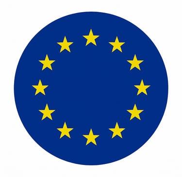 a circular blue and yellow flag with stars
