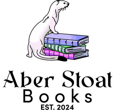 white stoat on a pile of books, vibrant colors