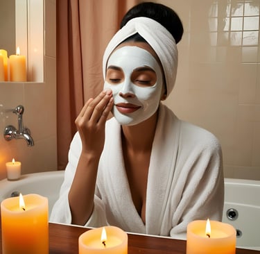 a woman with a white mask on her face