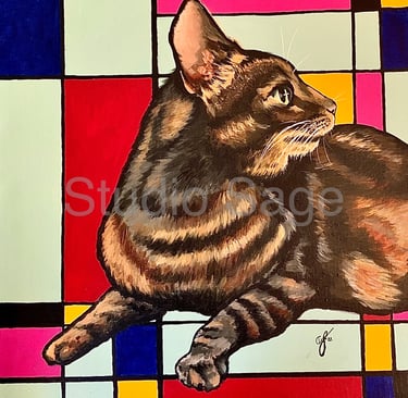 Cat, Mondrian, art, acrylic, painting, abstract, surreal, kitty, pet