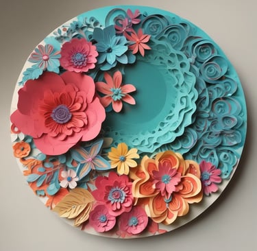 A vintage sewing studio with a wooden sewing machine table positioned against a light blue wall. On the wall, a sign reads 'RAHAJOE PENJAHIT & PENATOE' and features decorative elements. A macramé wall hanging adds texture beside a painted figure of a woman in a dress. Two dress forms stand nearby, each displaying different fabric garments.