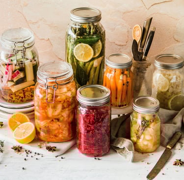 7 jars of mixed fermented food