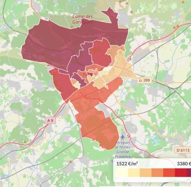 Carte des prix immobiliers par quartier à Nîmes