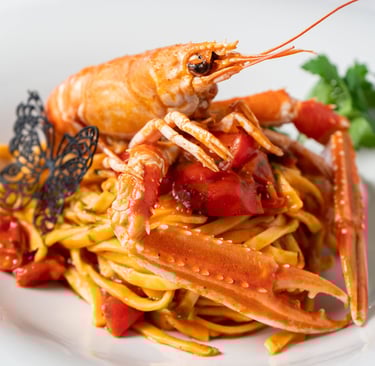 tagliolino di pasta fresca allo scampone con pomodorino