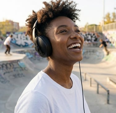 meisje met een koptelefoon in een skatepark
