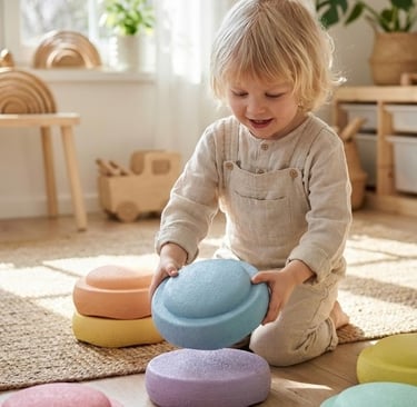 en 4 jarig kind dat met stapelsteinen speelt