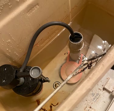 worn out and corroded toilet tank parts