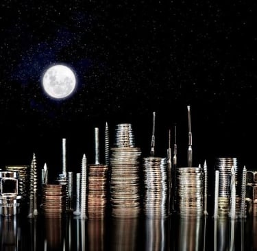 a night cityscape made of money and metal