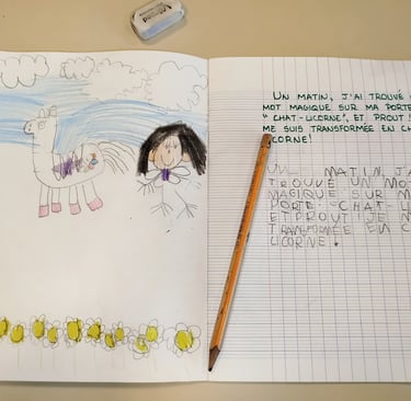 Histoire inventée par une enfant lors d'une animation d'ateliers d'écriture avec Mily's Writing