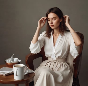 A cozy living room setting with a woman and child sitting together on a white couch. The woman, with blond hair and glasses, is embracing the child, who is smiling. The room is decorated with a framed quote, a couple of striped cushions, and a potted plant on a wooden shelf. The bright space features soft lighting and white decor, including a tray with greenery and a lantern on a coffee table.